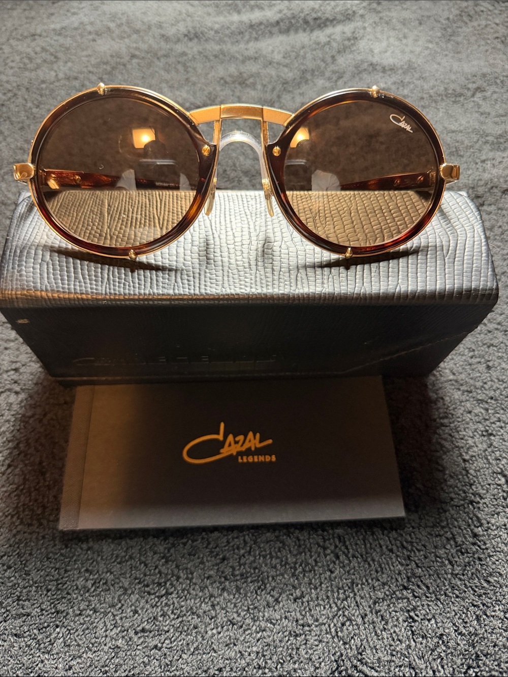 Cazal Round Gold Frame with Tortoise Accents and Brown Lenses